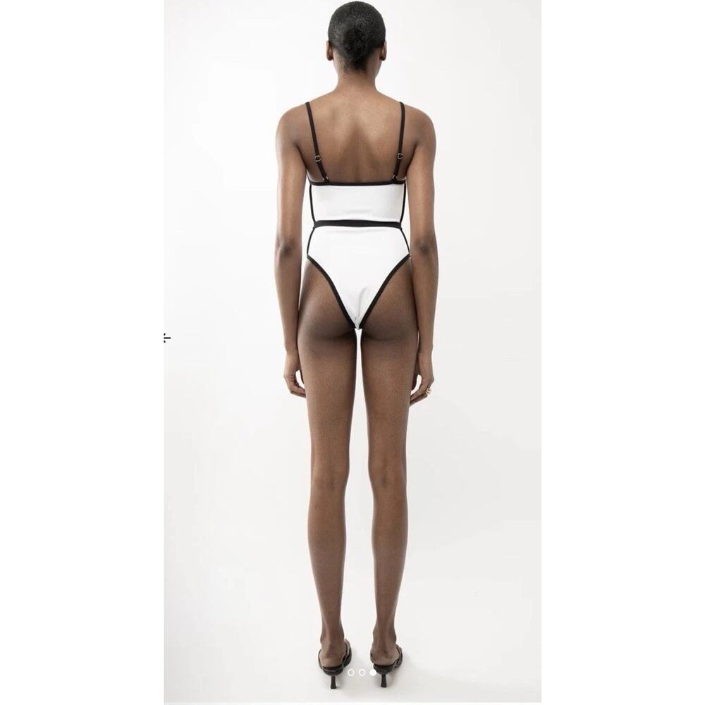 Arakii official Hanna schonberg RETRO SWIMSUIT White Black Belted Sz XS NWT - Picture 4 of 16